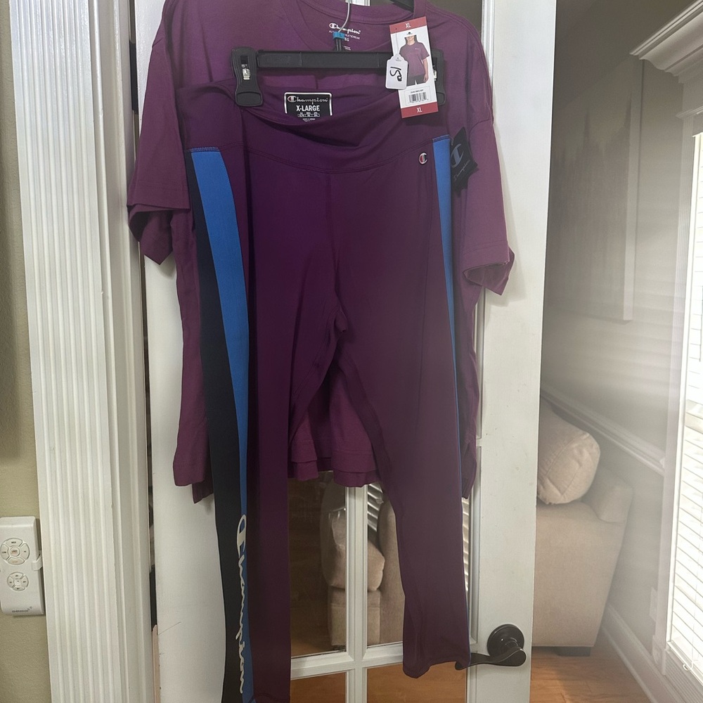 Champion Women’s  Short Sleeve Tee in Rich Purple and Champion Leggings New